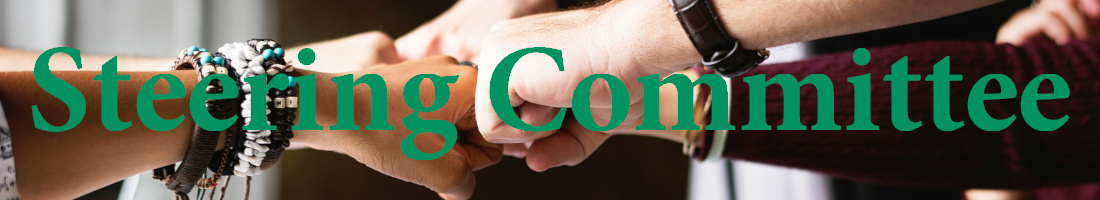 Fistbump of several and divers group of people, with the title "steering committee" printed on